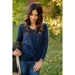 Long Sleeve Front Knot Tee -Women's Clothing Store BB 2924