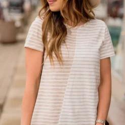 Asymmetrical Striped Tee -Women's Clothing Store BB 2953 610229
