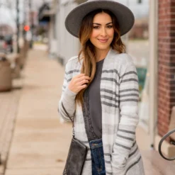 Light Grey Striped Cardigan
