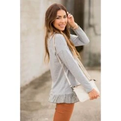 Striped Ruffle Bottom Long Sleeve Tee -Women's Clothing Store BB 2989 1aa337dd 8858 4e08 8ab8 463dd25d7bf2