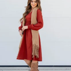 Cinch Accented Long Sleeve Dress -Women's Clothing Store BB 2993