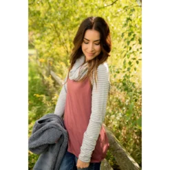 Mauve Body Striped Sleeve Cowl Neck -Women's Clothing Store BB 3003