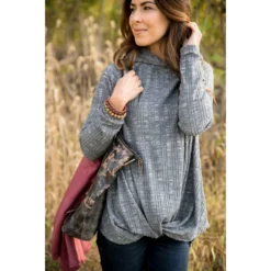Charcoal Knotted Sweatshirt -Women's Clothing Store BB 3004