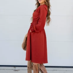 Cinch Accented Long Sleeve Dress -Women's Clothing Store BB 3010 560a261a e1c5 4cbf 8dc5 aeb939639dbd