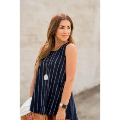 Vertical Striped Solid Back Tank -Women's Clothing Store BB 3078