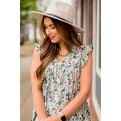 Mixed Sketched Floral Flutter Trim Dress -Women's Clothing Store BB 3124 5d382c15 05e2 4586 b753 69598e27b627