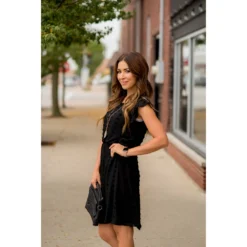 Textured Dot Cinched Waist Flutter Dress -Women's Clothing Store BB 3132 afd04a58 0d35 4070 9f90 c05e47e60db3