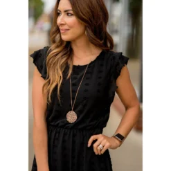 Textured Dot Cinched Waist Flutter Dress -Women's Clothing Store BB 3139 9a2d4f80 dc1e 4d08 9a75 a9b832dfb4ae