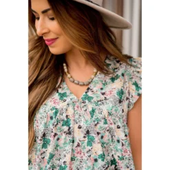 Mixed Sketched Floral Flutter Trim Dress -Women's Clothing Store BB 3140 9c0aa3b7 659b 4637 b893 d3df8da955cf 451908