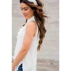 Ruffle Accent Button Up Tank Blouse -Women's Clothing Store BB 3141 4472a486 9355 48bb afff 6640fdf0f019