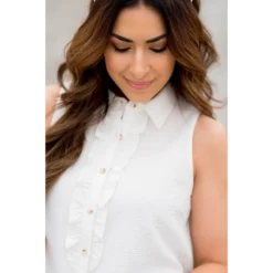 Ruffle Accent Button Up Tank Blouse -Women's Clothing Store BB 3146 83717b3d f297 4f98 8448 036382267684