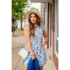 Mixed Sketched Floral Flutter Trim Dress