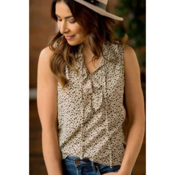 Dotted Front Ruffle Tie Tank -Women's Clothing Store BB 3177