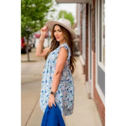 Mixed Sketched Floral Flutter Trim Dress -Women's Clothing Store BB 3190 bfd77789 57e9 4431 ae77 9b1b62e99803