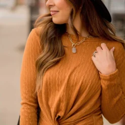 Vertical Textured Knot Front Tee -Women's Clothing Store BB 3193 1c745923 5830 4477 9b0f b10a56a27a82 559533