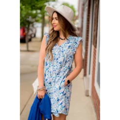 Mixed Sketched Floral Flutter Trim Dress -Women's Clothing Store BB 3198 90a2581e 0065 40ee 90cc 22e3d4bb836d 443636