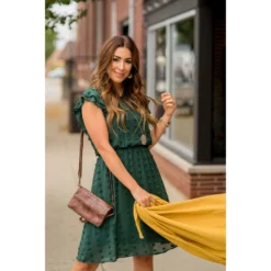 Textured Dot Cinched Waist Flutter Dress -Women's Clothing Store BB 3202 0ebb967b 88d9 42dc 9249 f0e735844fca