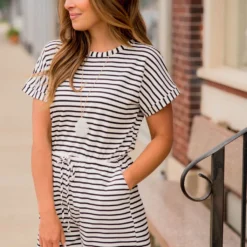 Striped Tie Romper -Women's Clothing Store BB 3210 f5b61499 06ab 42f3 8e99 3bbfaec7f64f 945201
