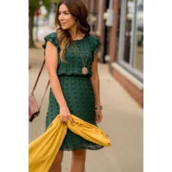 Textured Dot Cinched Waist Flutter Dress -Women's Clothing Store BB 3212 ae206b26 ec9d 412c add6 1dfa2f6c1431