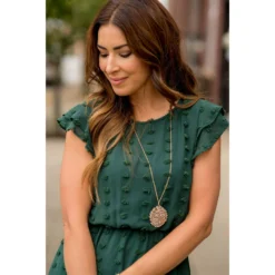 Textured Dot Cinched Waist Flutter Dress -Women's Clothing Store BB 3214