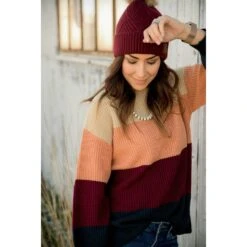 Knit Color Blocked Sweater -Women's Clothing Store BB 3218 0635cd63 a348 4342 afb8 1c3dd4dd6386