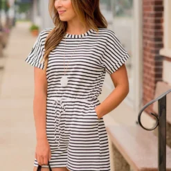 Striped Tie Romper -Women's Clothing Store BB 3220 817693