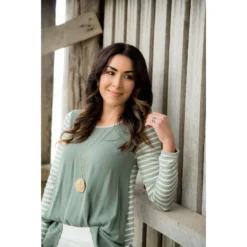 Striped Sleeve/Back Long Sleeve Tee -Women's Clothing Store BB 3261