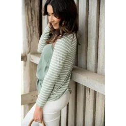 Striped Sleeve/Back Long Sleeve Tee -Women's Clothing Store BB 3266 74610a7c f7ad 43a9 8c52 462aa9c0c094