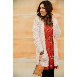 Diamond Knit Tunic Cardigan -Women's Clothing Store BB 3269