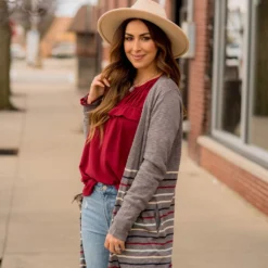 Multi Color Striped Bottom Tunic Cardigan