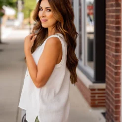 Gauze Raw Stitched V Tank -Women's Clothing Store BB 3289 41fcd230 c445 465d b196 14a9584037f5 828730