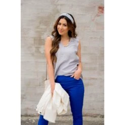 Diamond Cut Out Ruffle Trim Tank -Women's Clothing Store BB 3290 ed4e4d21 df7f 4241 bfa8 6d65ade95133