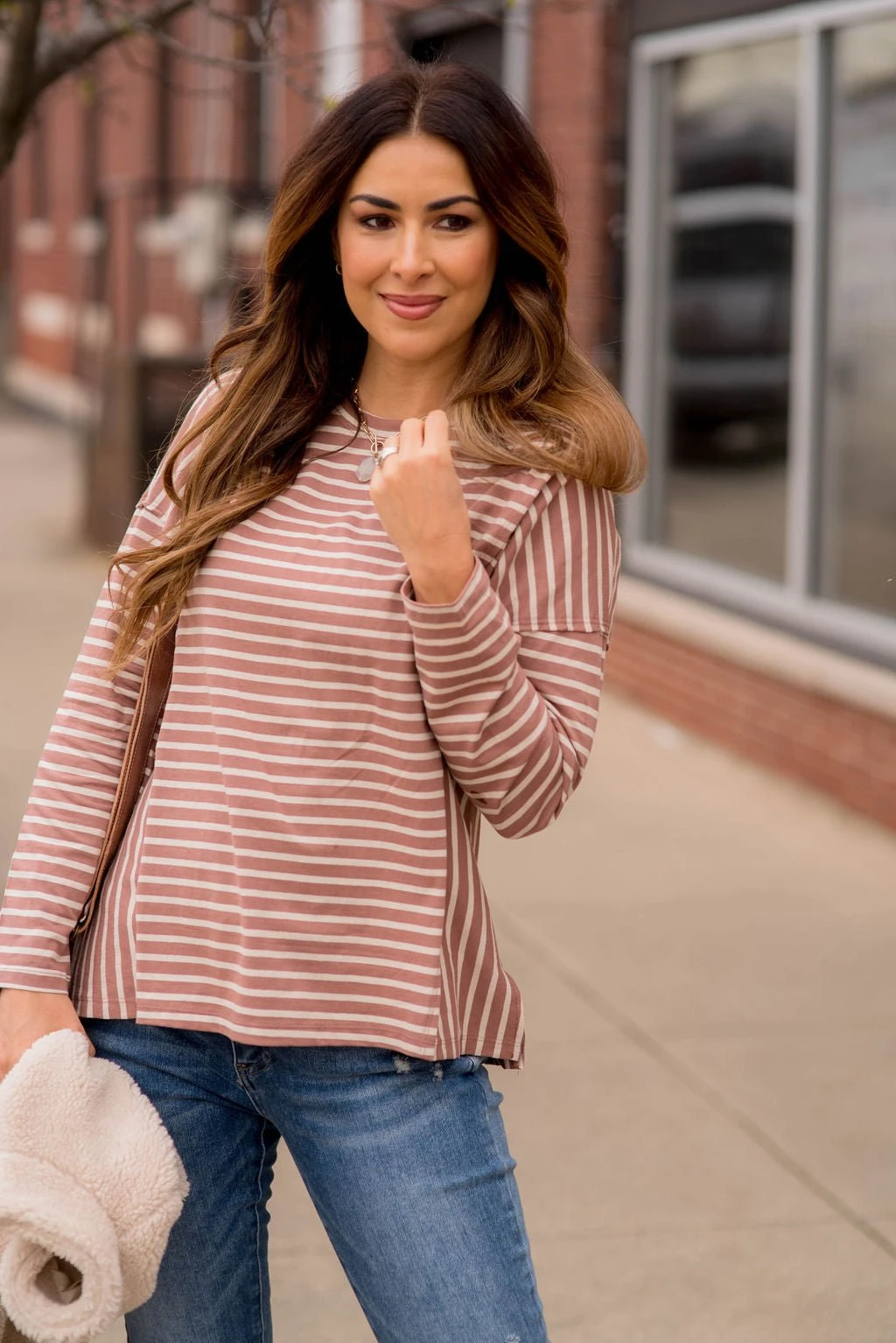 Mixed Stripes Side Accented Tee 1 Mixed Stripes Side Accented Tee