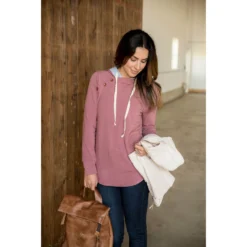 French Terry Side Button Double Hoodie -Women's Clothing Store BB 3314