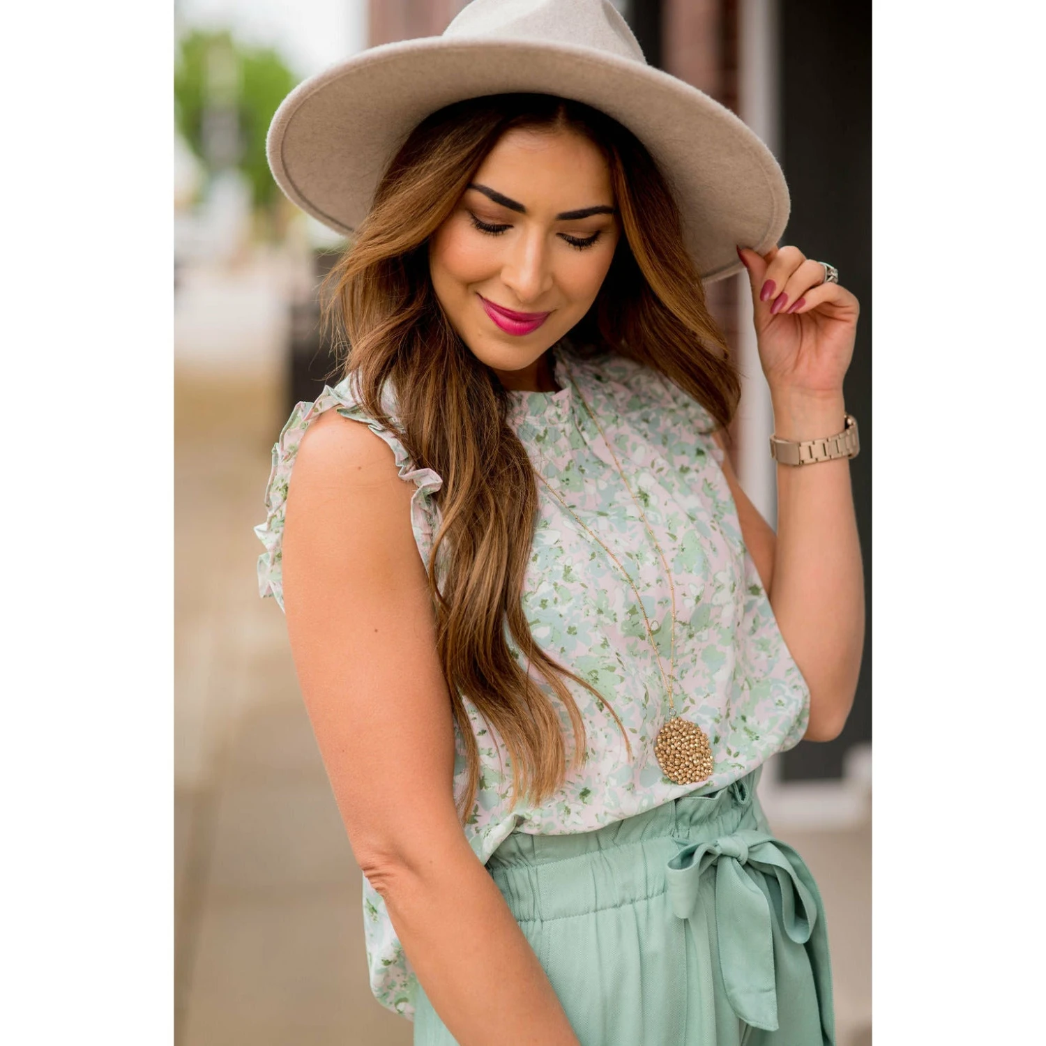 Watercolor Floral Ruffle Trim Tank 4 Watercolor Floral Ruffle Trim Tank - Image 4