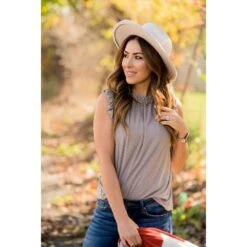 Textured Dot Ruffle Shoulder Tank -Women's Clothing Store BB 3329 33ef51b7 52bc 4681 8420 e67bc486ca3f