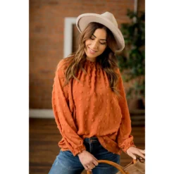 Textured Dot Cinched Neck Long Sleeve Blouse -Women's Clothing Store BB 3339 ae829cb7 c71a 4dd3 9b17 9a853bd89ff3