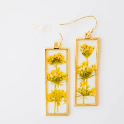 Pressed Flowers Rectangular Dangle Earrings