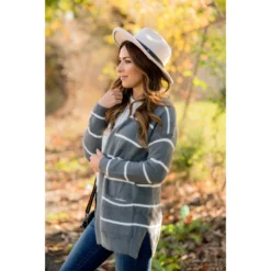 Striped Fuzzy Cardigan -Women's Clothing Store BB 3349 ab594b27 0dc2 41d9 b491 cf0ce85380c7