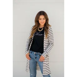 Thin Striped Tunic Cardigan -Women's Clothing Store BB 3351