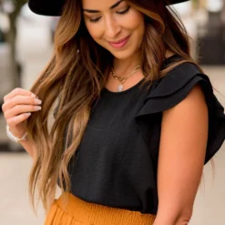 Double Flutter Short Sleeve Blouse -Women's Clothing Store BB 3356 232344