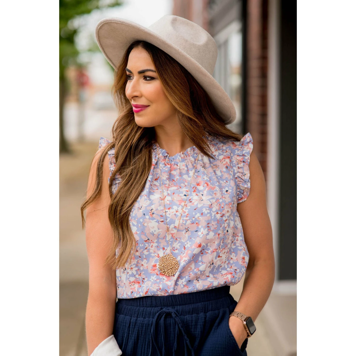 Watercolor Floral Ruffle Trim Tank 2 Watercolor Floral Ruffle Trim Tank - Image 2