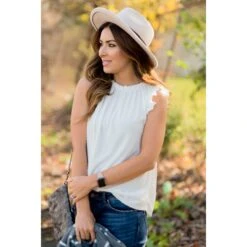 Textured Dot Ruffle Shoulder Tank -Women's Clothing Store BB 3363 1c848ef5 c584 4a58 aa20 d6a841137005