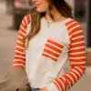 Striped Sleeve Pocket Sweatshirt