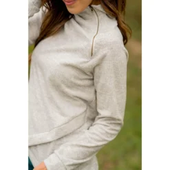 Ribbed & Zipped Textured Sweatshirt -Women's Clothing Store BB 3366
