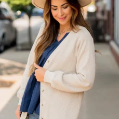 Waffle Button Accent Cardigan -Women's Clothing Store BB 3402 f11c54ca b5f8 4d03 ab1e 05c2faa18681 481401