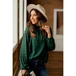 Textured Dot Cinched Neck Long Sleeve Blouse -Women's Clothing Store BB 3409 c4b4ae5a a4b9 48ad 9eb1 57efe22ec21a