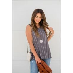 Vertical Striped Solid Back Tank -Women's Clothing Store BB 3424