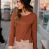 Texture Stripe Trimmed Blouse