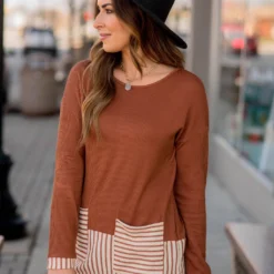 Texture Stripe Trimmed Blouse